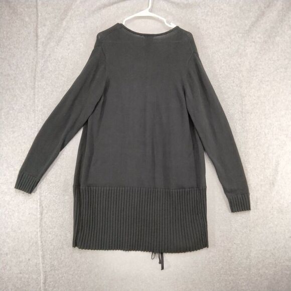 cabi Cardigan Sweater Womens Size L Black Long Open Front Tie Collar Pockets - Picture 10 of 13
